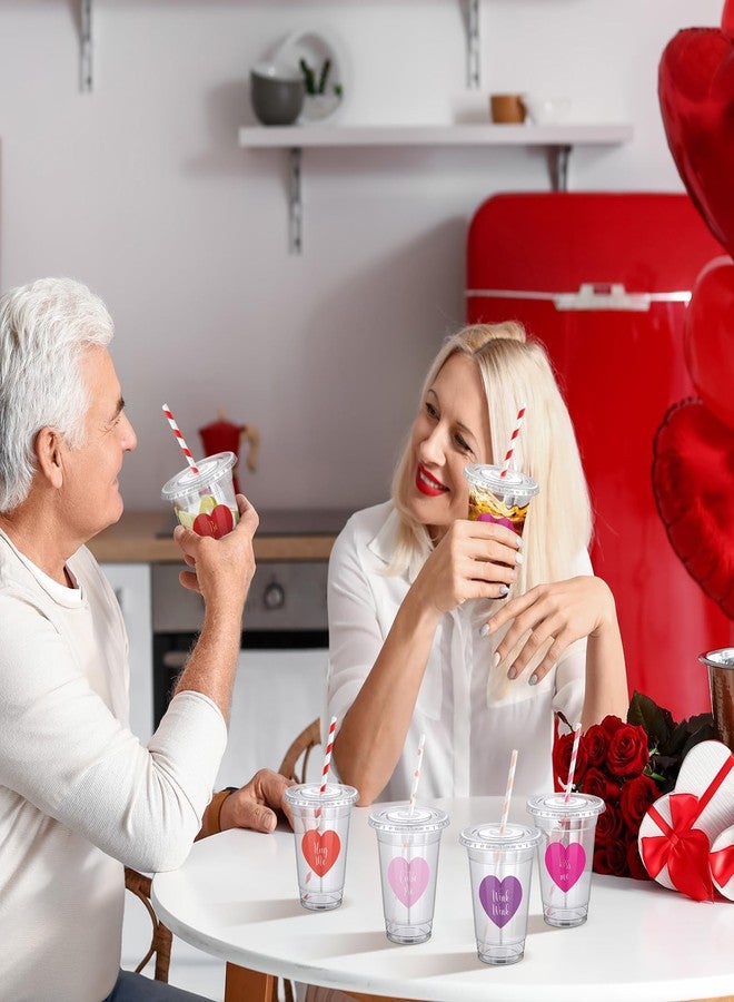 SiliFine 36 Sets Valentines Day Party Cups with Lids and Straws Heart Stickers Plastic Clear 12oz Valentine's Day Disposable Cups for Coffee Juice Drinks Valentines Party Supplies - Image 5